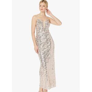 NWT Adrianna Papell Women's Rose Gold Sequin Column Evening Gown Sz 8 1821